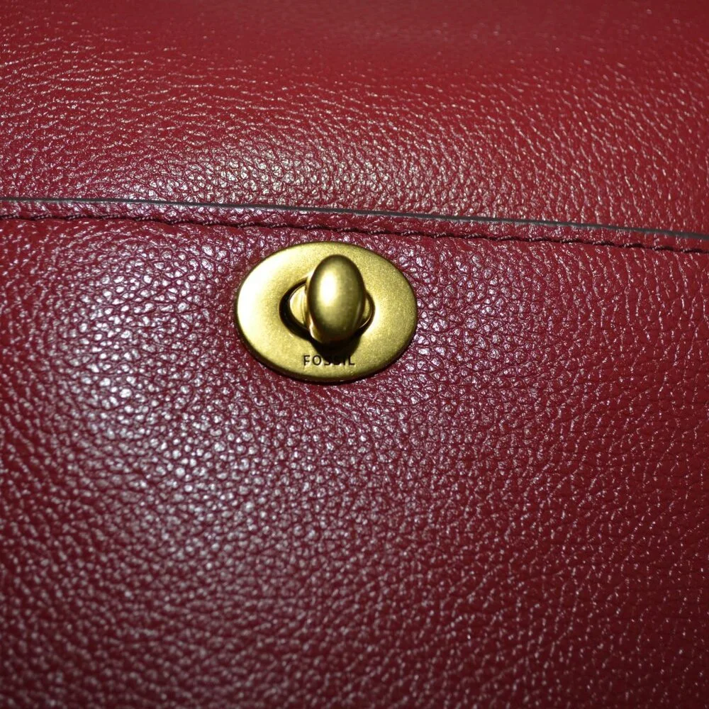 Fossil Talulla Red Velvet Brandy Leather NWT $230 Crossbody Hobo Bag